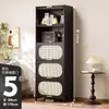 Cómoda Negra Estilo Mediados de Siglo Gabinete de Almacenamiento para Sala de Estar Dormitorio Gabinete de Almacenamiento Estantería Gabinete de Entrada Gabinete Estrecho Alto Multicapa