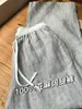¡Altamente Recomendado! Estilo Old Money con un Toque de Lujo~ Pantalones de Lino Anchos con Diseño de Parches Grises y Cintura Elástica con Cordón