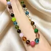 Novo Colar de Contas Doces de Cristal de Ágata Colorida Estilo Chinês, Corrente para Clavícula de Pedra Natural Dopamina de Luxo Leve de Alta Qualidade para Mulheres
