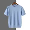 Nova camiseta masculina transfronteiriça, suéter de malha de manga curta e gola redonda, top versátil para negócios, cor sólida