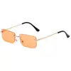 Gafas de Sol sin Marco para Mujer, Marco Cuadrado Pequeño, Lentes Oceánicas, Patillas de Resorte, Estilo Urbano de Moda, Gafas Transfronterizas