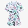 Plus size feminino borboleta/flor/tartaruga/leopardo/amor/arco-íris/bandeira estampado decote em V dividido enfermeira