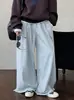 Calça Esportiva Luxi Minimalista de Cintura Alta com Barra Dobrada e Perna Larga Feminina Outono Novo Algodão de Fibra Longa Solta Calça de Moletom 2022