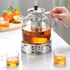 Juego de Tetera de Vidrio para Agua Fría Se Puede Calentar a Llama Abierta, Tetera de Agua Fría Espesada Filtrada de Gran Capacidad, Tetera para Jugos y Té, Tetera con Tapa de Bambú