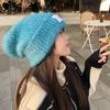 Gorro de lana pequeño con cara de mujer, estilo coreano, cálido, con protección para las orejas, tejido de punto, con cabeza grande, acolchado, de tela, a la moda, para otoño e invierno