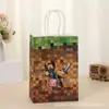 Sacola de Papel Kraft Tema Minecraft Sacola Tote Jogo Pixel Festa de Aniversário Presente Sacola de Presente Sacola de Embalagem