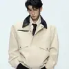 Jaqueta retrô americana 2026 de comprimento curto para primavera/outono com cores contrastantes, design novo, estilo nicho, gola lapela, workwear, peça de outer wear legal e estilosa