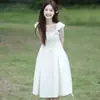 Vestido Blanco de Tirantes Finos, Estilo Retro Artístico, Nuevo Estilo Elegante de Diosa, Vestido Largo Dulce y Majestuoso, Moderno y con Estilo