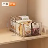 Caixa de armazenamento transparente, cesta de armazenamento retangular de plástico, organizador de lanches para geladeira de cozinha, mesa com alça, empilhável