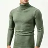 Suéter Masculino de Gola Alta 2026 Outono Inverno Cor Sólida Slim Fit Tamanho Plus Manga Longa Pulôver Tricô Casual Quente Camada de Base