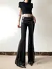 Pantalones de Pierna Larga Acampanados de Diseño de Nicho Estilo Punk Metálico Pantalones de Cintura Alta Adelgazantes Versátiles para Mujer