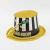 Sombrero de Copa con Polvo Dorado Estampado con Feliz Año Nuevo Sombrero de Plástico PVC de Moda Especial para Fiesta de Año Nuevo Logo Imprimible