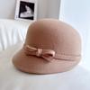 Sombrero ecuestre con lazo pequeño de estilo japonés para mujer, sombrero de fieltro de lana australiana para otoño e invierno, gorra sencilla y elegante, sombrero de moda.
