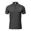Camisa Masculina Manga Longa Gola Alta Meio Zíper Secagem Rápida Respirável Elástica Camiseta Treino Masculina