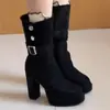 Temporada del Primer Encuentro: Botines de Tacón Alto con Suela Gruesa Negros para Chicas Atrevidas, Nuevo Modelo 2026 para Mujeres Menudas, Botas Francesas Delgadas que Aumentan la Altura