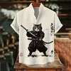 Lino Moda Hombre Patrón de Tortuga Verano Impresión 3D Transpirable Manga Corta Camisa Top Camisa de Verano Cuello