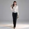 Top de Encaje con Cuello en V para Mujer, Manga Larga Ajustado, Camisa Interior Transparente con Estampado Floral y Botones