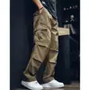 Pantalones cargo retro lavados de estilo japonés-americano con bolsillos grandes, pantalones versátiles de pierna recta holgada de marca de moda para primavera y otoño