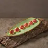 Vajilla estilo hot pot Shanhuansanshanshan, plato de tres crujientes de verduras, plato en forma de barco de hongo enoki con imitación de veta de madera
