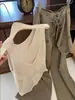 Cor Aveia Falso Duas Peças Estilo Preguiçoso Gola V Tricô Camisola 2026 Novo Verão Slim Fit Top para Mulheres
