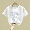 2026 Nova Camiseta de Verão Infantil 100% Algodão para Crianças Maiores, Camiseta de Manga Curta para Meninas, Roupa de Verão, Blusa Fina de Meia Manga