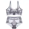 Lencería sexy estilo francés para mujer, sujetador de encaje ultra fino transparente, minimiza los bustos grandes, previene la flacidez, conjunto de sujetador talla grande