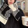 Cachecol de Lã Tricotado Azul Retrô Estilo Fair Isle para Mulheres Inverno Estilo Coreano Estudante Aquececido Espesso