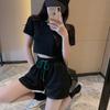 Verano Nuevo Estilo Espalda Descubierta Cintura Alta Top Corto Camiseta de Manga Corta Shorts Traje Deportivo Casual Diseño de Nicho para Mujer
