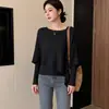 Talla Grande Principios de Otoño Delgado Falso Dos Piezas Tejido Capa Base Top Mujer Retro Elegante Chal Asimétrico Suéter