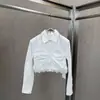 Camisa de Encaje Patchwork con Diseño de Nicho, Cuello Camisero, Estilo Corto Fruncido, Versátil de Manga Larga Ajustada, Primavera/Verano 2026