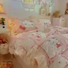Conjunto de Roupa de Cama Fofo de Lã de Leite Quatro Peças Inverno Plush Dupla Face Capa de Edredom Lençol de Fleece Coral Conjunto de Três Peças para Dormitório