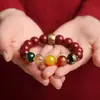 Pulsera Natural de Cinabrio para Mujer, Pulsera de Cuentas de Cinabrio Morado y Dorado, Mayoreo de Regalos para Mujer, Nueva Pulsera de Cuentas Estilo Chino