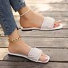 Chanclas de Perlas Estilo Chanel para Mujer Verano 2024 Nuevo Estilo Comercio Exterior Tallas Grandes Punta Cuadrada Suela Plana Sandalias y Chanclas de Exterior para Mujer