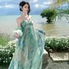 """Férias no Sul da França""" Vestido Slim Estampado de Verão Estilo Férias Vestido de Alcinha Mulher"""