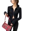 Jia tecido casaco suéter grosso 2023 novo francês zíper lapela moda feminina malha cardigan B8060