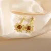 Pendientes Maillard Ojo de Tigre Incrustado Corazón de Sol Marrón Clásico Nicho Exagerado Gama Alta Pendientes de Ámbar