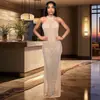 C6957 Transfronterizo Aliexpress Amazon Moda Europea y Americana para Mujer Vestido Sexy de Malla con Pedrería y Cuello Halter Ajustado al Cuerpo