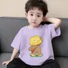 Camiseta Elegante de Algodón Puro con Cuello Redondo y Mangas Cortas, Camiseta Estampada Estilo Coreano de Verano para Niños Guapos, Camisa Delgada de Media Manga para Niños Mayores