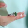 Anillo Redondo de Jaspe Estilo Chino Retro Chiba Taiyin Nuevo Estilo Chino Diseño de Nicho Anillo Ajustable Joyería para Mujer