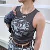 Chaleco de verano para mujer europeo y americano, estampado Y2k, informal, con tirantes negros, cuello redondo, camisola