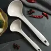 Cuchara Sopera Grande Resistente a Altas Temperaturas de Fibra de Trigo con Mango Largo para Uso Doméstico, Adecuada para Servir Gachas, Cuchara Sopera Pequeña de Estilo Japonés y Coreano para Cocina, Cuchara de Plástico