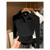 Camiseta Base de Manga Larga con Cuello Polo de Algodón Puro, Hombro Normal para Mujer, Ropa Interior, Primavera Otoño Invierno, Color Sólido, Corte Delgado, Top Favorecedor, Blanco