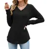 Amazon Comercio Exterior Transfronterizo Europeo y Americano Otoño e Invierno 2026 Nuevo Camiseta de Manga Larga Holgada de Color Sólido con Cuello en V y Encaje