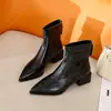 Novedad Otoño/Invierno 2026 Botines de Punta Fina con Tacón Grueso para Mujer Cremallera Trasera Piel Suave Botas Adelgazantes Elegantes Versátiles para el Trabajo Botas Individuales