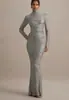 Vestido de Noite Elegante de Manga Longa para Banquete Feminino Europeu e Americano Transfronteiriço 2025, Anfitriã de Reunião Anual, Aura de Rainha, Paetês