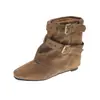Botines Cuadrados Retro con Remaches para Mujer 2026 Otoño Invierno Nuevo Estilo Correa de Doble Hebilla Tacón Oculto Botas de Moda Botas Martin Versátiles