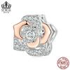 Cuentas de rosa brillantes populares transfronterizas Aifule, cuentas sueltas de plata esterlina s925, oro rosa, joyería artesanal