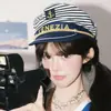 Gorra Azul Marino Bordada Europea y Americana Cosplay Uniforme de Policía Femenino Sombrero de Otoño e Invierno para Actuación Circunferencia de Cabeza Grande Sombrero de Marinero Japonés para Mujer