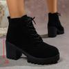 Botas de Salto Grosso para Mulheres Estilo Britânico Estudante Estilo Coreano Botas Curtas para Mulheres 2025 Outono e Inverno Novas Botas da Moda de Salto Médio com Bico Redondo