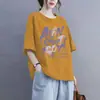 Lightning Warehouse Camiseta de Verano 100kg Tallas Grandes Algodón Manga Corta Corte Holgado Cubre Vientre Adelgazante Estampada para Mujer